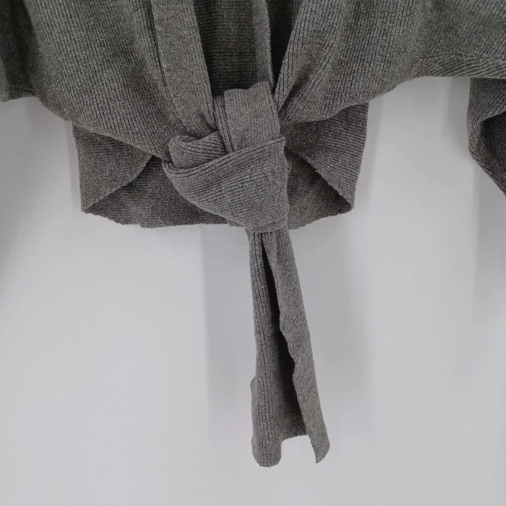 SEEK THE LABEL Sz XS Gray Ribbed Tie Front Half Sleeve Cardigan Fall Cozy Modern - Picture 5 of 15